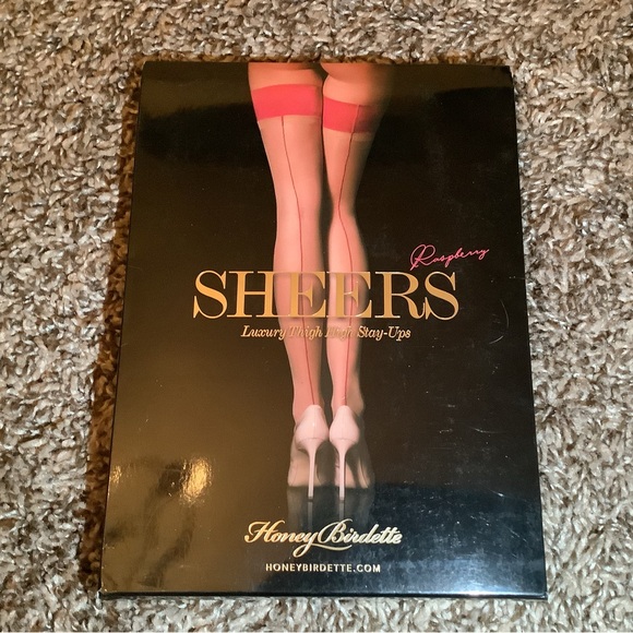 Honey Birdette Accessories - Honey Birdette sheers luxury thigh high stay-ups w/backseam, raspberry, size: S